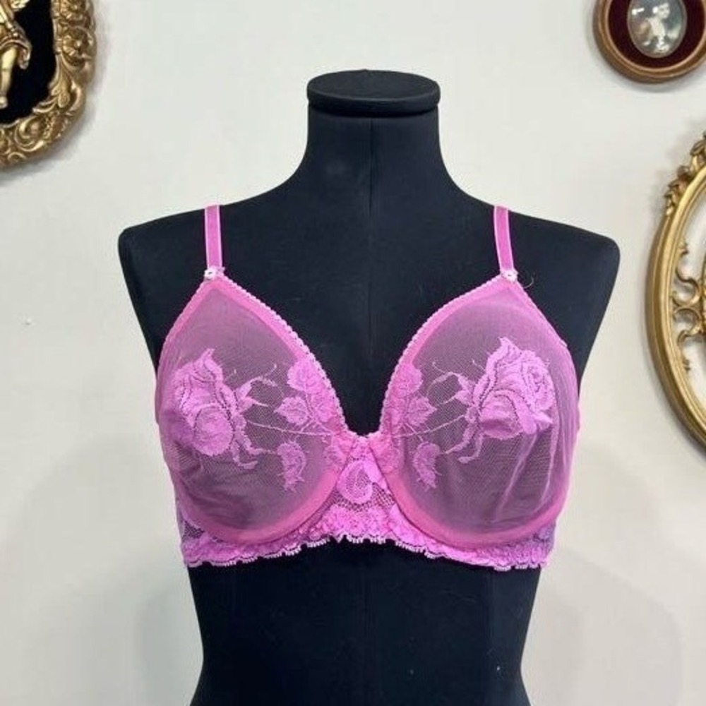 Vintage Christian Dior Pink Rose Lace Sheer Bra 36C Y2K Intimates 4233